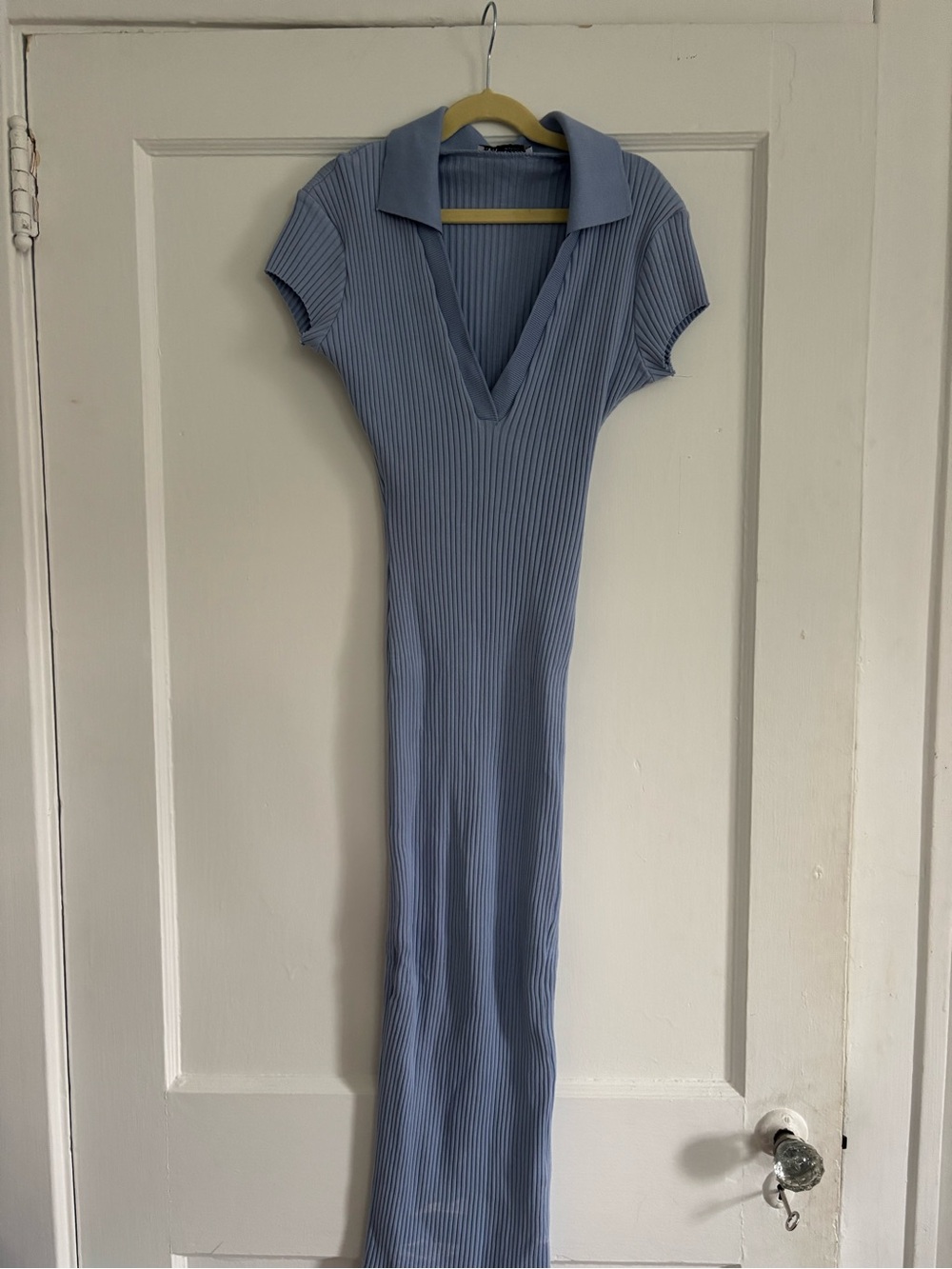 Zara Women’s Dusty Blue Ribbed Polo-Collar Midi Dress Size Small